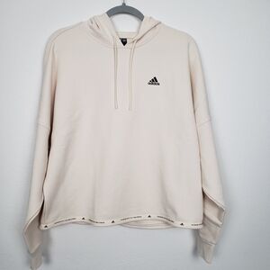 Adidas Womens Wide Cropped Hoodie Sweatshirt Wonder White Size S